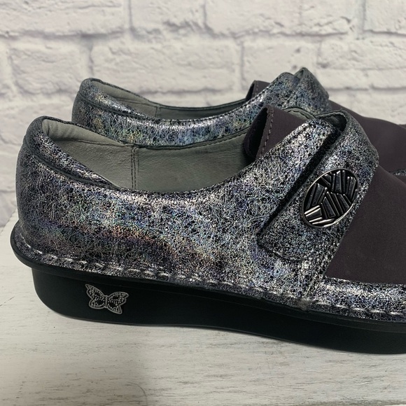NWOT Alegria Comfort Dream Fit Neoprene Metallic Blue Gray Den-735 Slip On Clogs - Picture 9 of 16